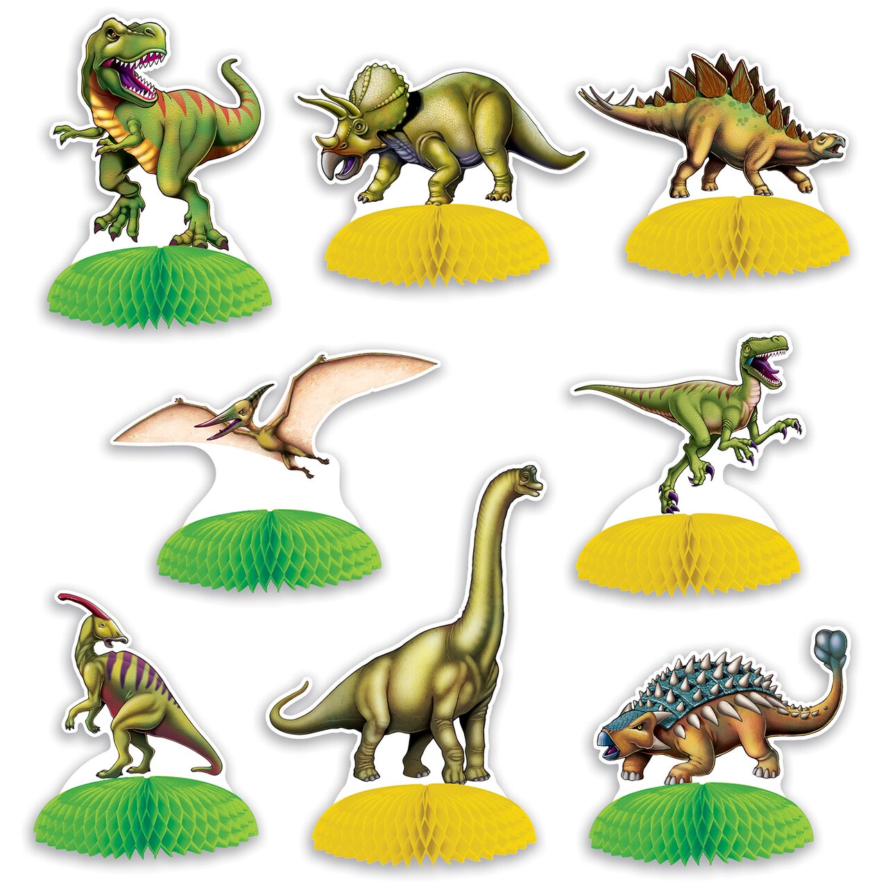 Party Central Club Pack of 96 Green and Yellow Mini Dinosaur Centerpieces 6.25"